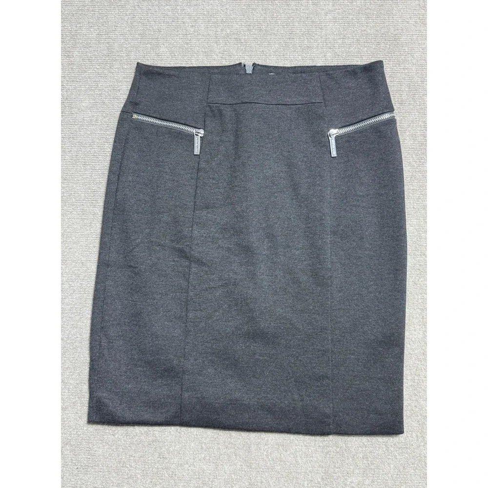 Michael Kors Skirt Womens 6 Charcoal Grey Pencil Stretch Zipper Pockets Career